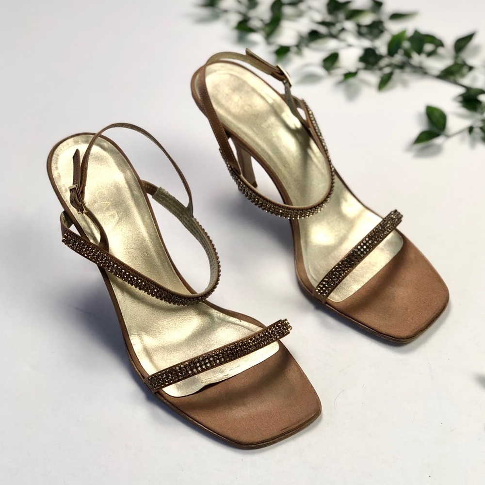 ESCADA Satin Rhinestone Crystal Heels Sandals